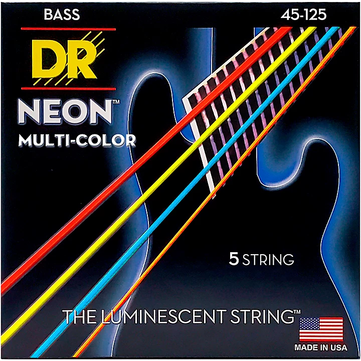 Hi Def NEON Multi Color Coated Medium 5 String Bass Strings