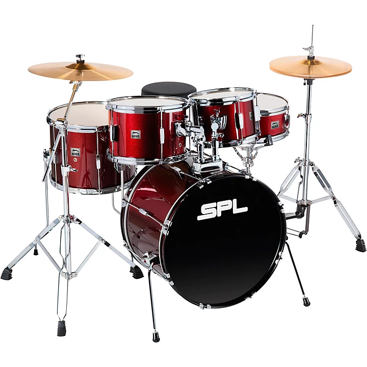 Kicker 5 Piece Complete Drum Set Dark Red