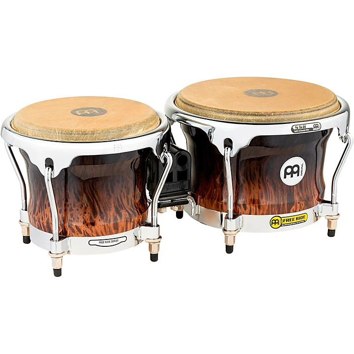 Free Ride Series High Gloss Wood Bongos Brown Burl 7 in and 8 1 2 in