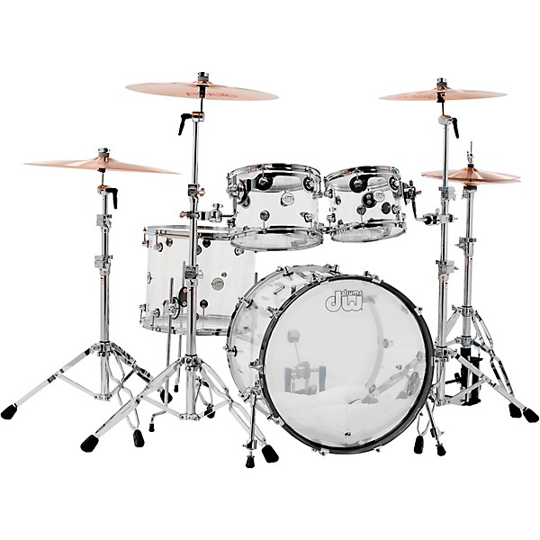 DW Design Series Acrylic 4 Piece Shell Pack With Chrome Hardware Clear