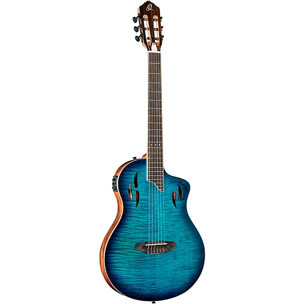 RTPDLX Flamed Maple Nylon String Acoustic Electric Guitar Blue Burst