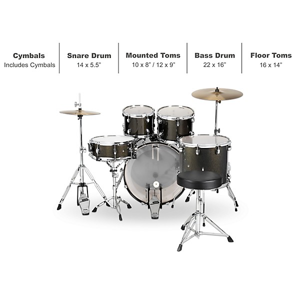 Open Box Sound Percussion Labs 5PC Unity II All In One Drum Set Level 1 Black Onyx Glitter