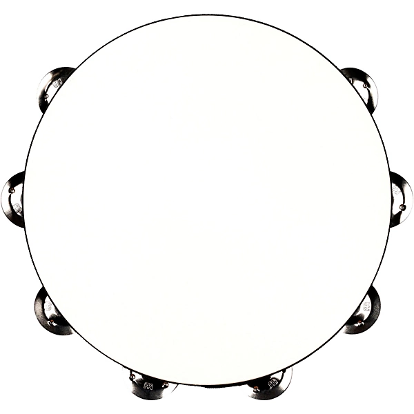 Headed Wood Tambourine with Double Row Steel Jingles 10 in Walnut Brown