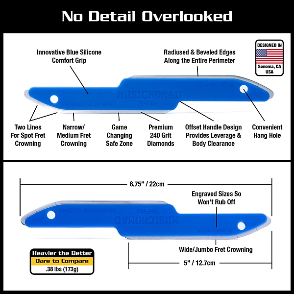 Diamond Coated Safe Zone Guitar Fret Crowning File S File