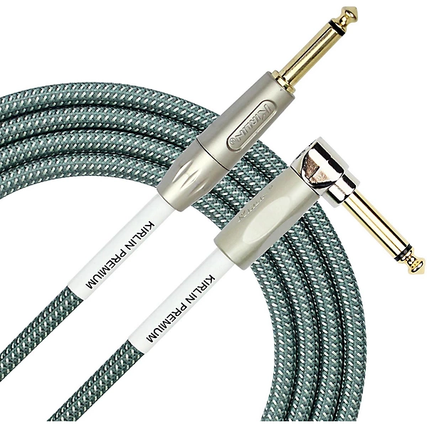 Premium Plus Straight to Right Angle Instrument Cable Olive Green Woven Jacket 10 ft