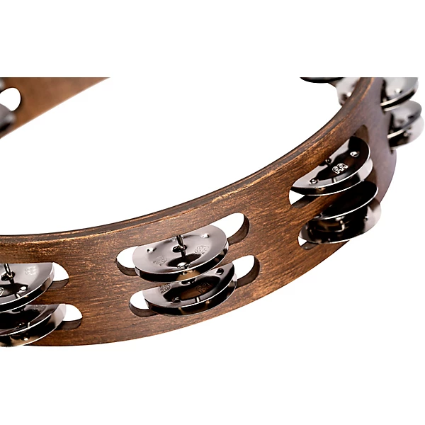 MEINL Wood Tambourine with Double Row Stainless Steel Jingles 10 in. Walnut Brown