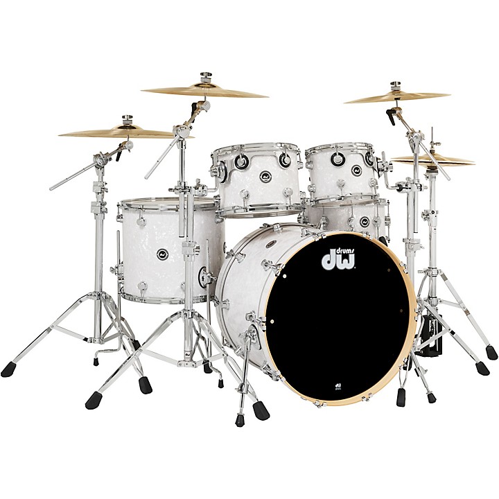 Wireless Acoustic Electronic Convertible 5 Piece Drum Set Bundle with 22 Bass Drum Cymbals and Hardware Finish Ply White Marine Pearl
