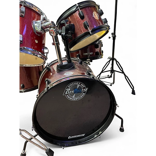Ludwig Used Ludwig 4 Piece pocket kit Chrome Red Metallic Drum Kit.gc