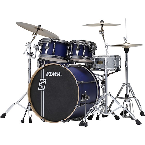 Open Box TAMA Superstar Hyper Drive Duo 5 Piece Shell Pack Level 1 Satin Blue Vertical Stripe