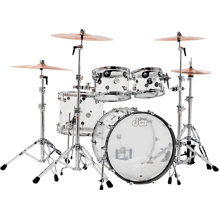 DW Design Series Acrylic 4 Piece Shell Pack With Chrome Hardware Clear