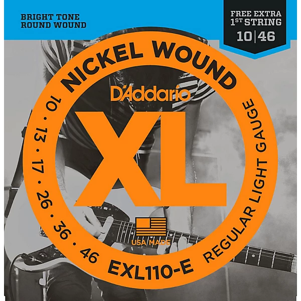 EXL110 E Bonus Pack Light Electric Guitar Strings with Bonus High E String 10 46