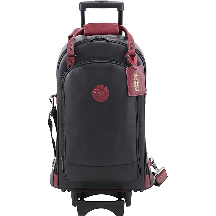 Triple Trumpet Wheelie Black Leather with Burgundy Leather Trim