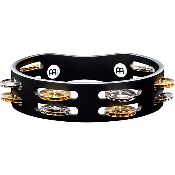 Compact Wood Tambourine Two Rows Dual Alloy Jingles Black
