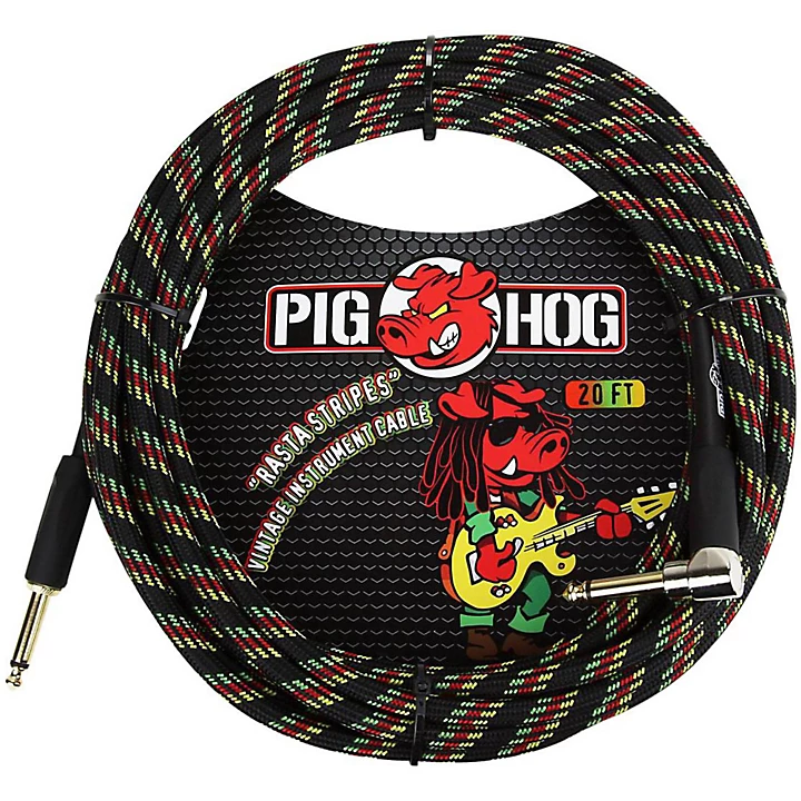 Right Angle Instrument Cable 20 ft Rasta Stripes