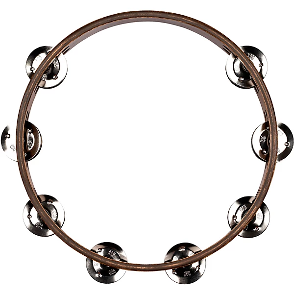 MEINL Wood Tambourine with Double Row Stainless Steel Jingles 10 in. Walnut Brown