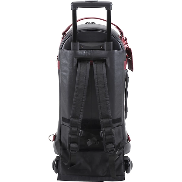 Designer Compact Triple Trumpet Wheelie Black Leather with Burgundy Leather Trim