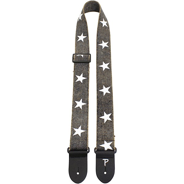 2 in Cotton Guitar Strap with Leather Ends Printed Stars 2 in