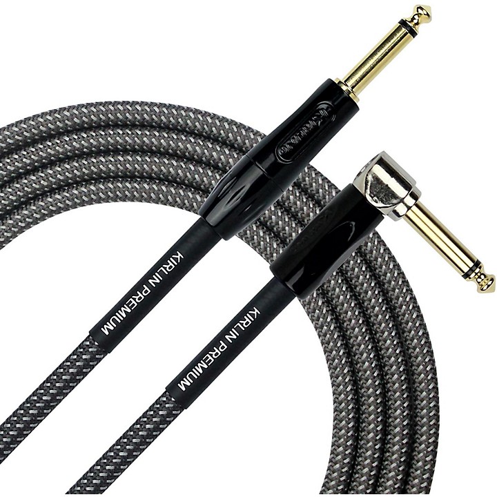 Premium Plus Straight to Right Angle Instrument Cable Carbon Gray Woven Jacket 20 ft