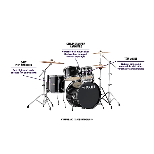Rydeen 5 Piece Shell Pack with 20 in Bass Drum Black Glitter