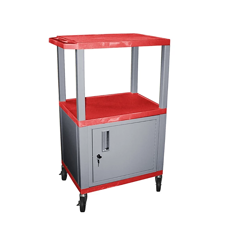 Tuffy Cart with Lockable Cabinet Red and Nickel Small