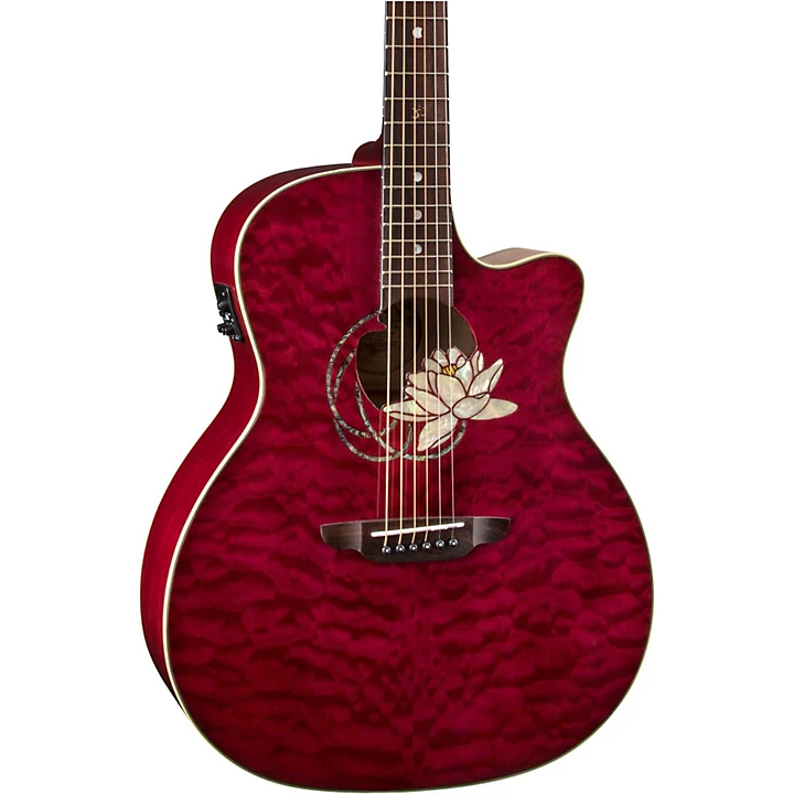 Luna Lotus Quilted Maple Acoustic Electric Guitar Transparent Shiraz