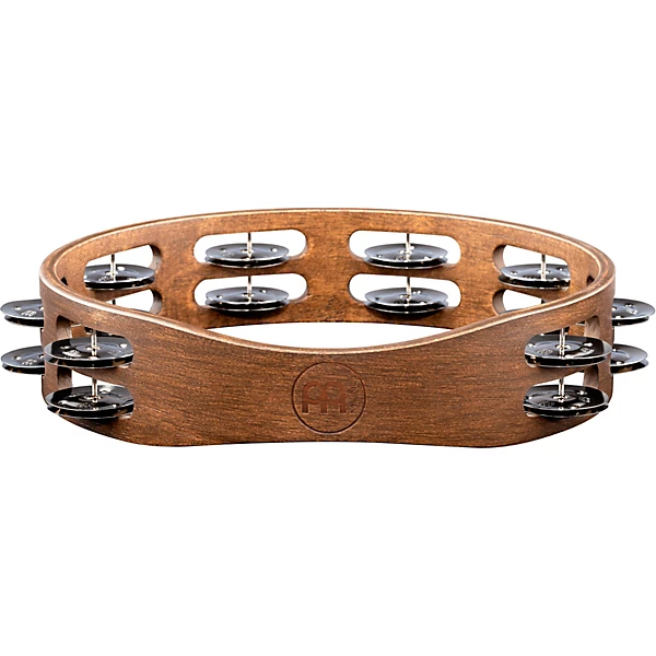 MEINL Wood Tambourine with Double Row Stainless Steel Jingles 10 in. Walnut Brown