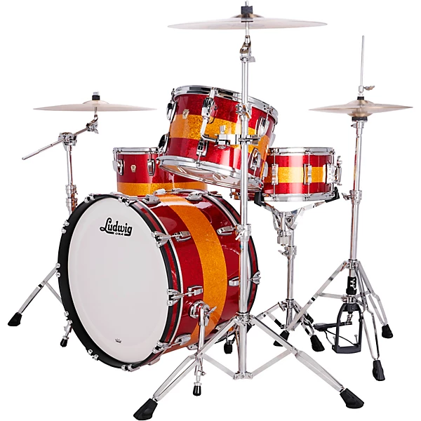 Classic Maple 3 Piece Fab Shell Pack With 22 Bass Drum Red Gold Tri Band