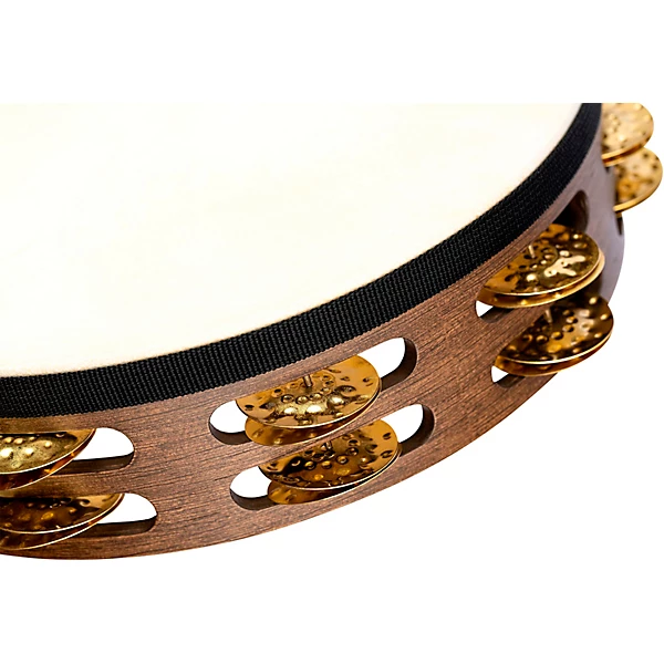 MEINL Vintage Goat Skin Wood Tambourine Two Rows Brass Jingles Walnut Brown 10 in.