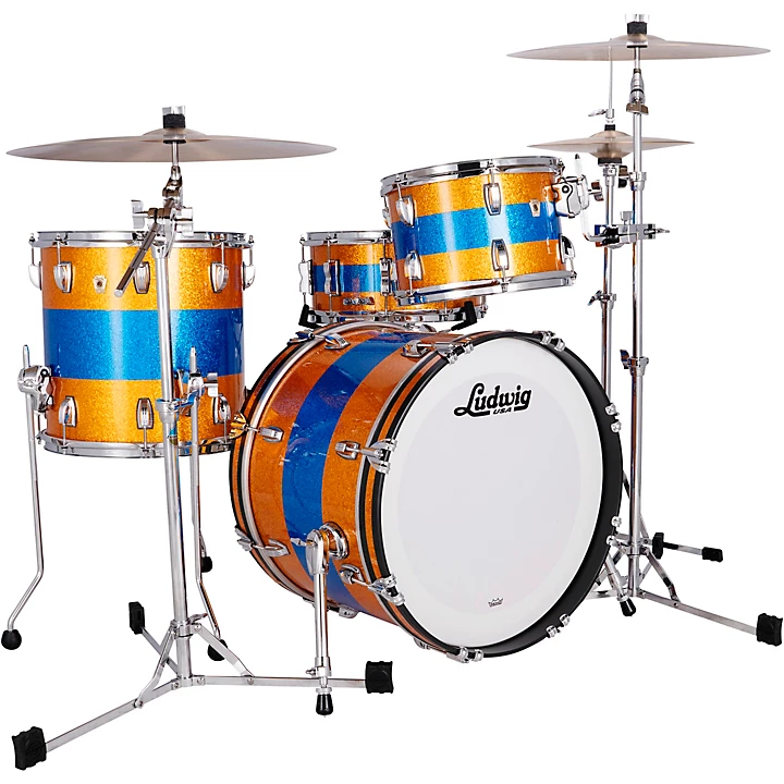 Classic Maple 3 Piece Downbeat Shell Pack With 20 Bass Drum Gold Blue Tri Band