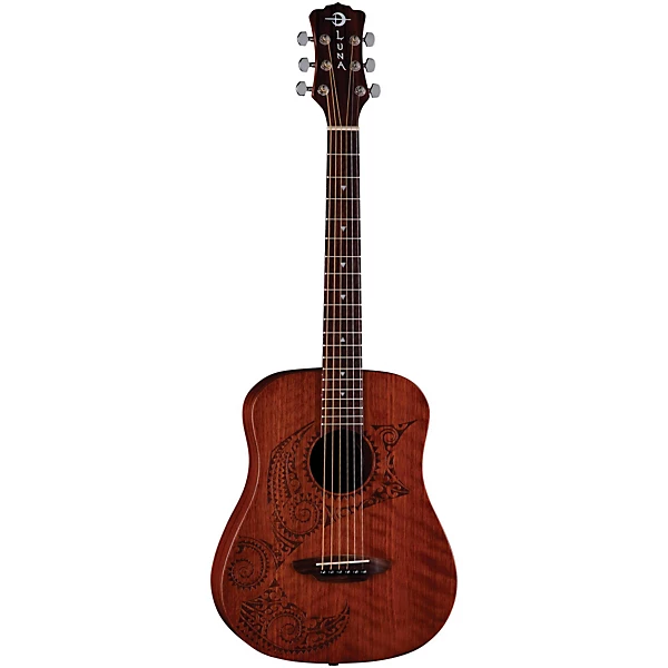 Luna Safari Tattoo 3/4 Size Travel Guitar Satin Mahogany