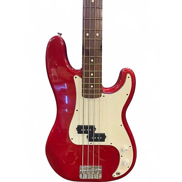 Used 1998 Squier Precision Bass Red Electric Bass Guitar