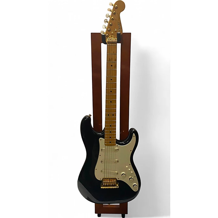 Vintage 1983 Fender Gold Elite Stratocaster Black Solid Body Electric Guitar