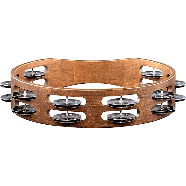 MEINL Wood Tambourine with Double Row Stainless Steel Jingles 10 in. Walnut Brown