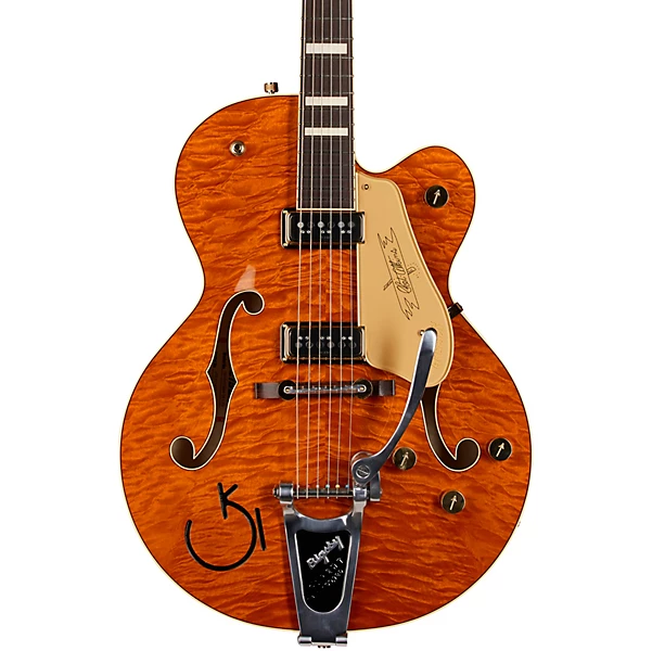 Gretsch Guitars G6120TGQM 56 Limited Edition Quilt Classic Chet Atkins Hollowbody Electric Guitar Roundup Orange Stain