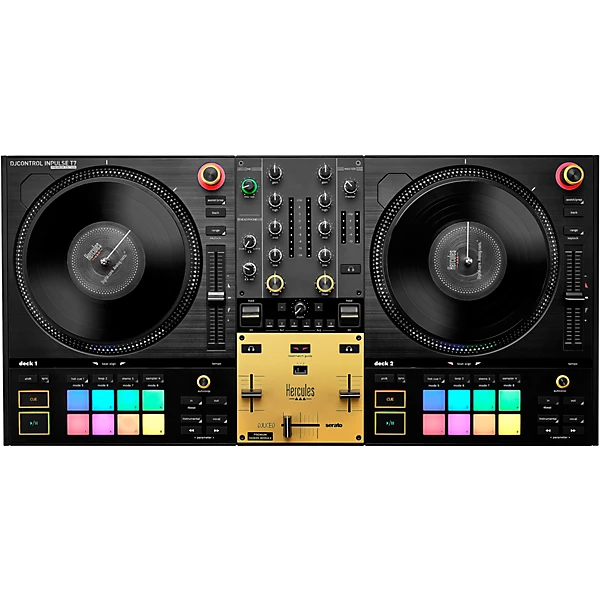 DJControl Inpulse T7 Premium Edition 2 Channel Motorized DJ Controller with Premium Fader Module and Travel Bag Gold