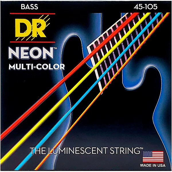 Hi Def NEON Multi Color Coated Medium 4 String Bass Strings