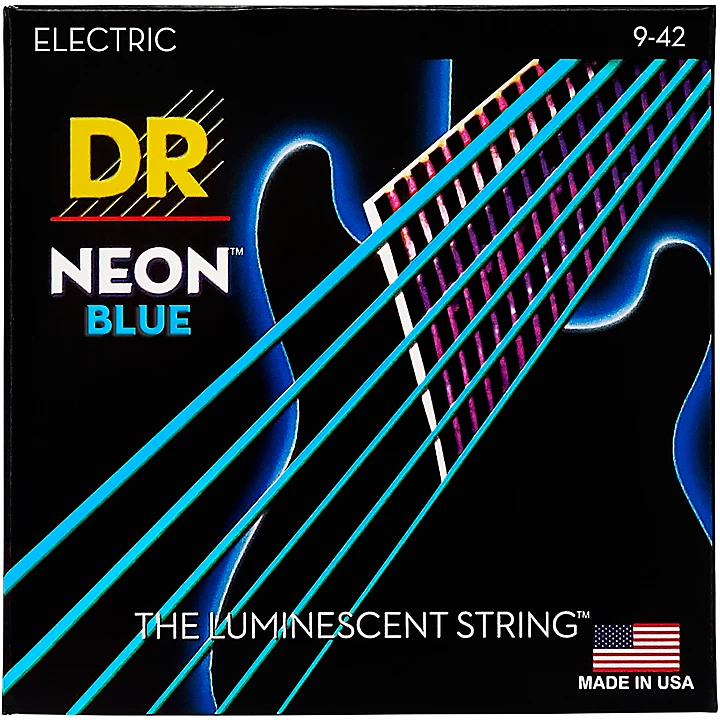 Hi Def NEON Blue Coated Light 9 42 Electric Guitar Strings
