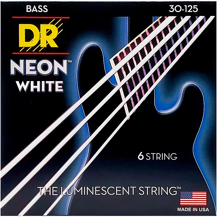Hi Def NEON White Coated Medium 6 String Bass Strings