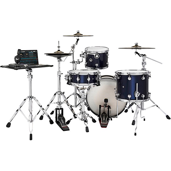 Wireless Acoustic Electronic Convertible 4 Piece Drum Set Bundle with 20 Bass Drum Cymbals and Hardware Lacquer Custom Specialty Midnight Blue Metallic
