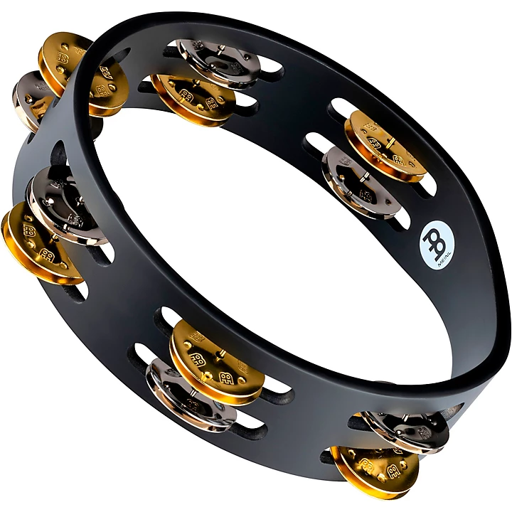 Compact Wood Tambourine Two Rows Dual Alloy Jingles Black