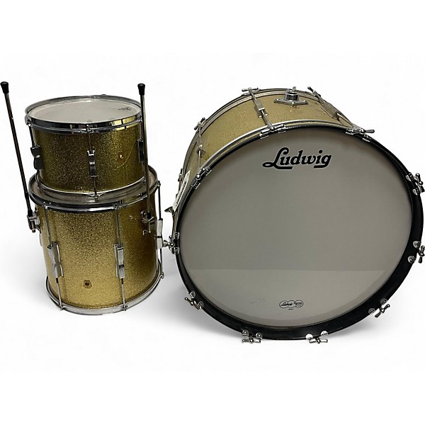 Vintage 1960s Ludwig 3 piece Club Date Gold Sparkle Drum Kit