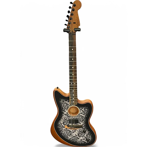 Fender Used Fender American Acoustasonic Jazzmaster Limited Edition Acoustic El Black Paisley Acoustic Electric Guitar.gc