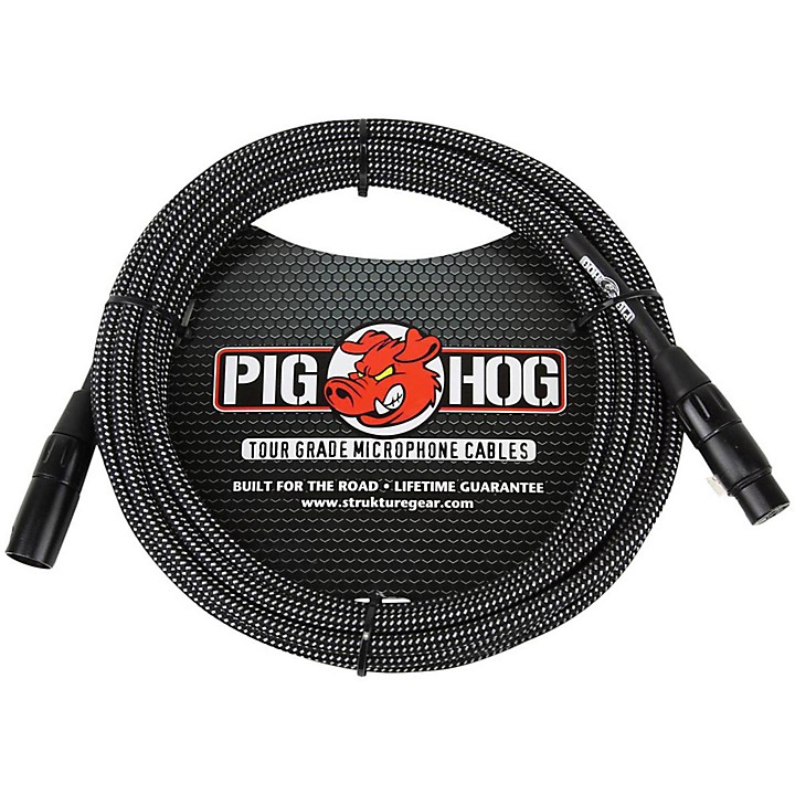 Woven XLR Mic Cable 20 ft Black White
