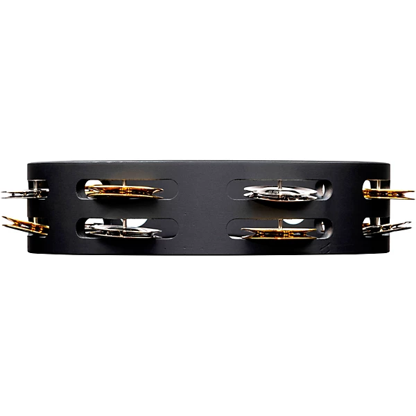 Compact Wood Tambourine Two Rows Dual Alloy Jingles Black