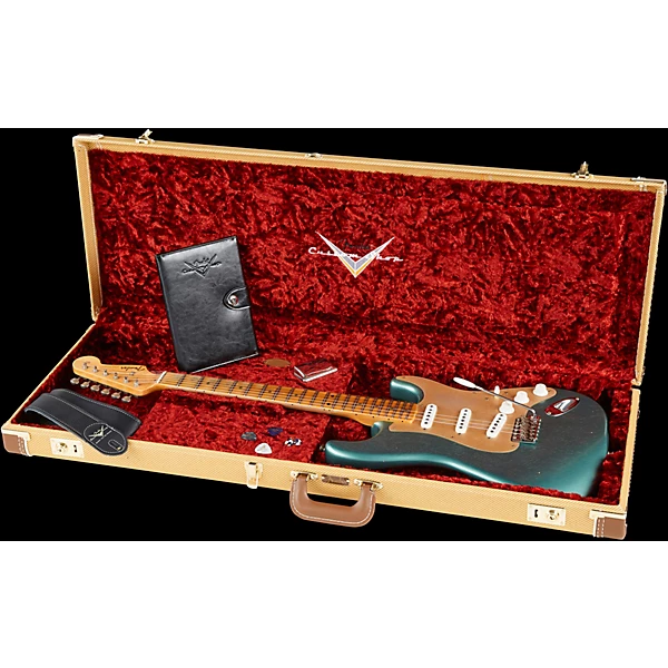 Fender Custom Shop 55 Dual Mag Stratocaster Journeyman Relic Maple Fingerboard Limited Edition Electric Guitar Super Faded Aged Sherwood Green Metallic