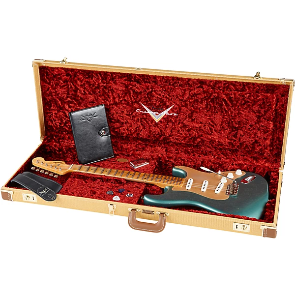 Fender Custom Shop 55 Dual Mag Stratocaster Journeyman Relic Maple Fingerboard Limited Edition Electric Guitar Super Faded Aged Sherwood Green Metallic