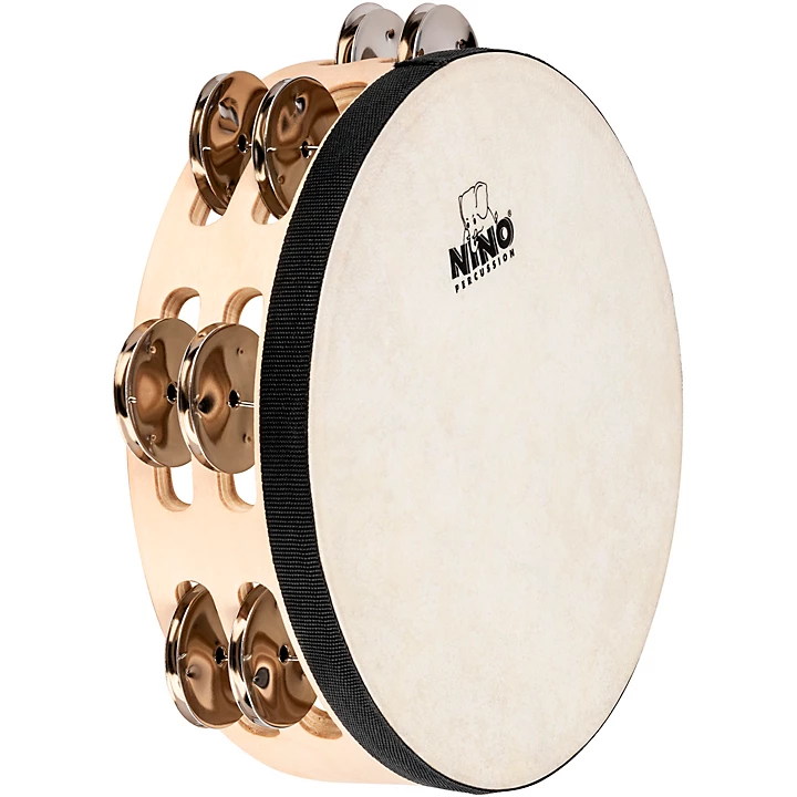 Double Row Headed Wood Tambourine Natural 8 in