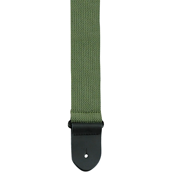 2 in Cotton Guitar Strap with Leather Ends Army Green