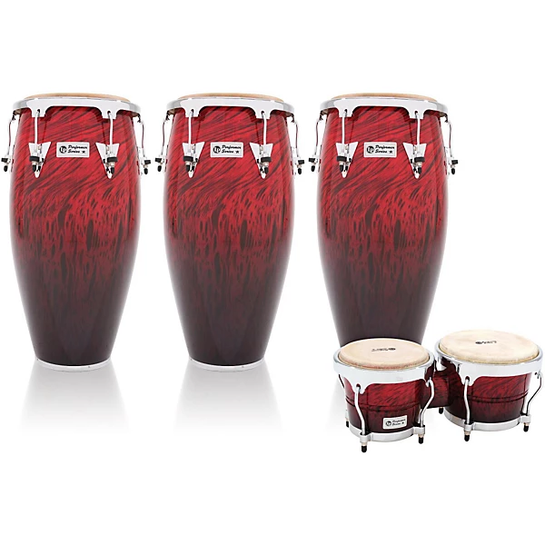 LP Performer Series 3 Piece Conga and Bongo Set with Chrome Hardware Red Fade