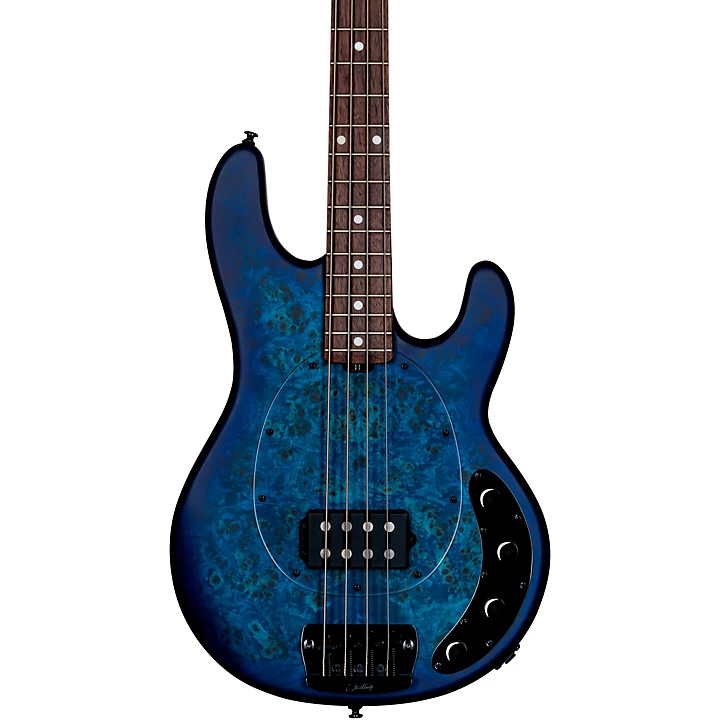 Sterling by Music Man StingRay Ray34 Burl Top Rosewood Fingerboard Electric Bass Level 2 Neptune Blue Satin